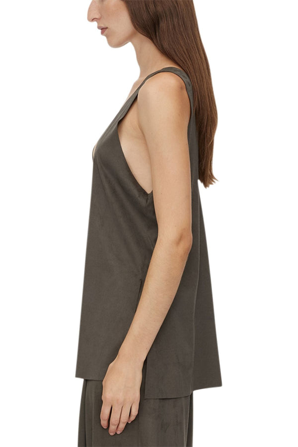 Tait Lounge Top Elm by Camilla and Marc - relaxed stretch tank with raw cut neckline and armholes, perfect for effortless everyday styling.