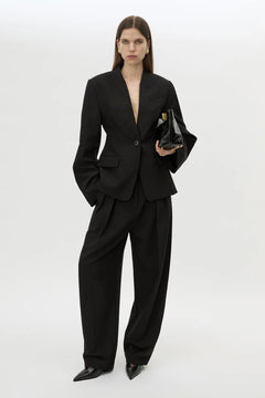 Tala Fitted Collarless Blazer Black by Camilla and Marc - tailored blazer with clean neckline and fitted shape, designed for a polished modern look.