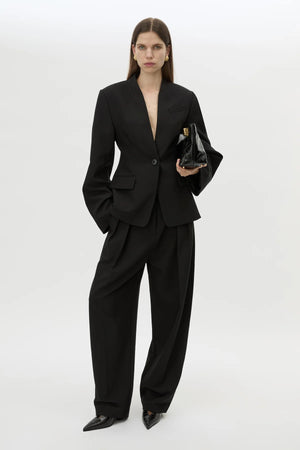 Tala Fitted Collarless Blazer Black by Camilla and Marc - tailored blazer with clean neckline and fitted shape, designed for a polished modern look.