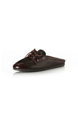 Tessa in Walnut Wax by Alias Mae, a backless boat shoe in premium leather with flat heel and soft leather lining, perfect for relaxed, refined styling.