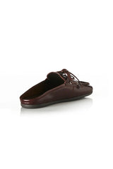 Tessa in Walnut Wax by Alias Mae, a backless boat shoe in premium leather with flat heel and soft leather lining, perfect for relaxed, refined styling.