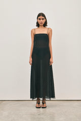 The Camilla Dress Beaded Noir by Solaqua – sheer beaded maxi dress with geometric embellishments and elegant drape.