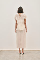 The Chelsea Beaded Top Ivory by Solaqua – sheer beaded top with geometric embellishments and detachable camisole.