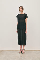 The Chelsea Beaded Top Noir by Solaqua – sheer beaded top with geometric embellishments and detachable camisole.
