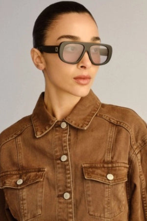 The Dionne Black by Luv Lou - oversized aviator sunglasses with black acetate frame and smoke lenses, perfect for modern everyday styling.