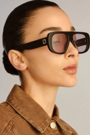 The Dionne Black by Luv Lou - oversized aviator sunglasses with black acetate frame and smoke lenses, perfect for modern everyday styling.