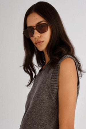 The Dusty in Auburn by Luv Lou, vintage-inspired aviator sunglasses with subtle gold rivets and khaki tint CR39 lenses.