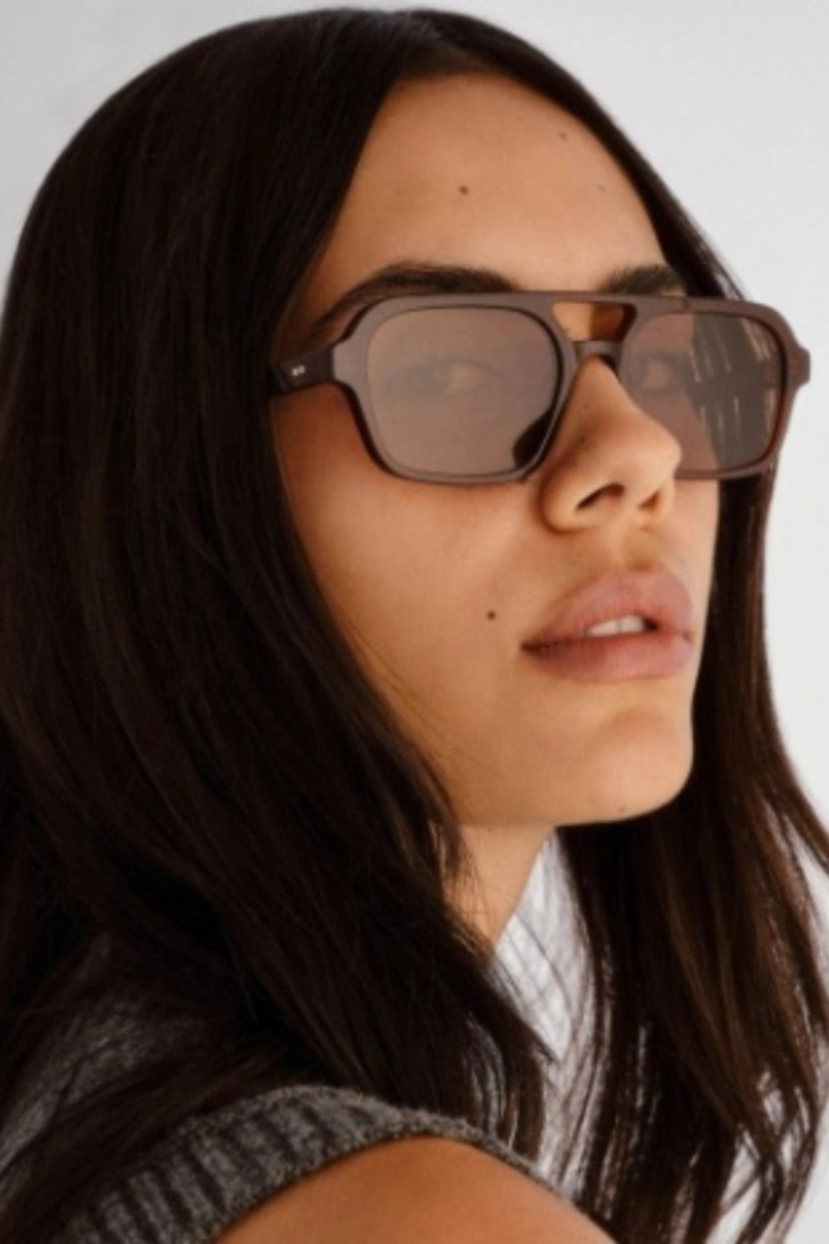 The Dusty in Auburn by Luv Lou, vintage-inspired aviator sunglasses with subtle gold rivets and khaki tint CR39 lenses.