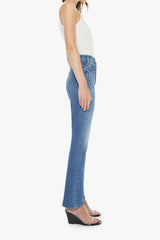 The Hustler Flood All Your Eggs In One Basket by MOTHER - high rise flare jeans in mid blue wash with cropped length and clean hem, perfect for everyday styling.