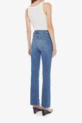 The Hustler Flood All Your Eggs In One Basket by MOTHER - high rise flare jeans in mid blue wash with cropped length and clean hem, perfect for everyday styling.