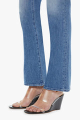 The Hustler Flood All Your Eggs In One Basket by MOTHER - high rise flare jeans in mid blue wash with cropped length and clean hem, perfect for everyday styling.