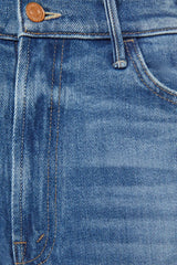 The Hustler Flood All Your Eggs In One Basket by MOTHER - high rise flare jeans in mid blue wash with cropped length and clean hem, perfect for everyday styling.