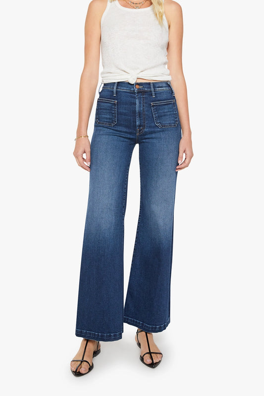 The Hustler Roller Patch Pocket Sneak Taking Chances by MOTHER – high rise wide leg jeans. Perfect for everyday styling.