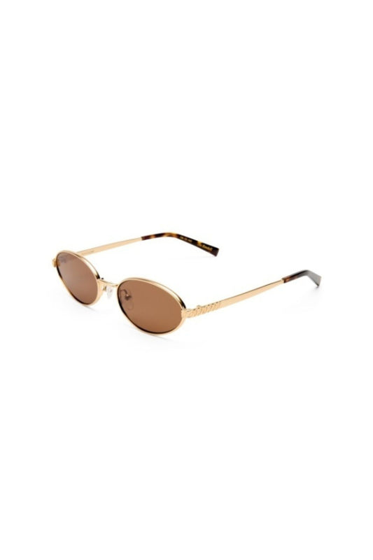 The Kendall Gold by Luv Lou - small oval sunglasses with gold metal frame and brown mono lenses, perfect for refined everyday styling.