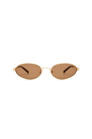 The Kendall Gold by Luv Lou - small oval sunglasses with gold metal frame and brown mono lenses, perfect for refined everyday styling.