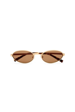 The Kendall Gold by Luv Lou - small oval sunglasses with gold metal frame and brown mono lenses, perfect for refined everyday styling.