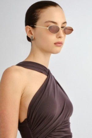 The Kendall Gold by Luv Lou - small oval sunglasses with gold metal frame and brown mono lenses, perfect for refined everyday styling.