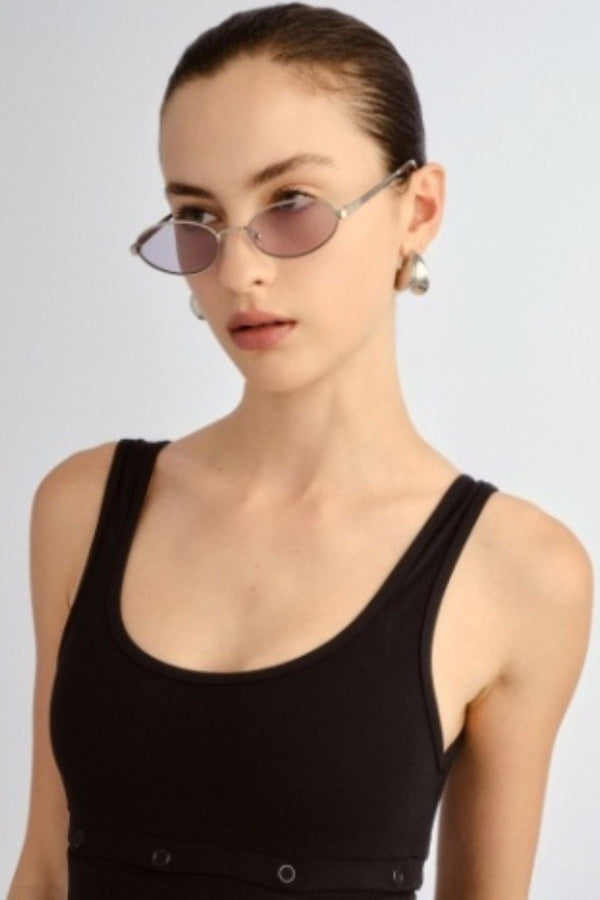The Kendall Silver by Luv Lou - small oval sunglasses with silver metal frame and smoke lenses, perfect for refined everyday styling.