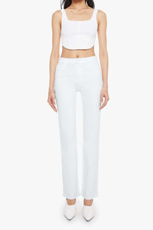 The Kick It Totally Innocent by MOTHER - high rise straight leg white jeans with clean hem and tonal hardware, perfect for everyday styling.