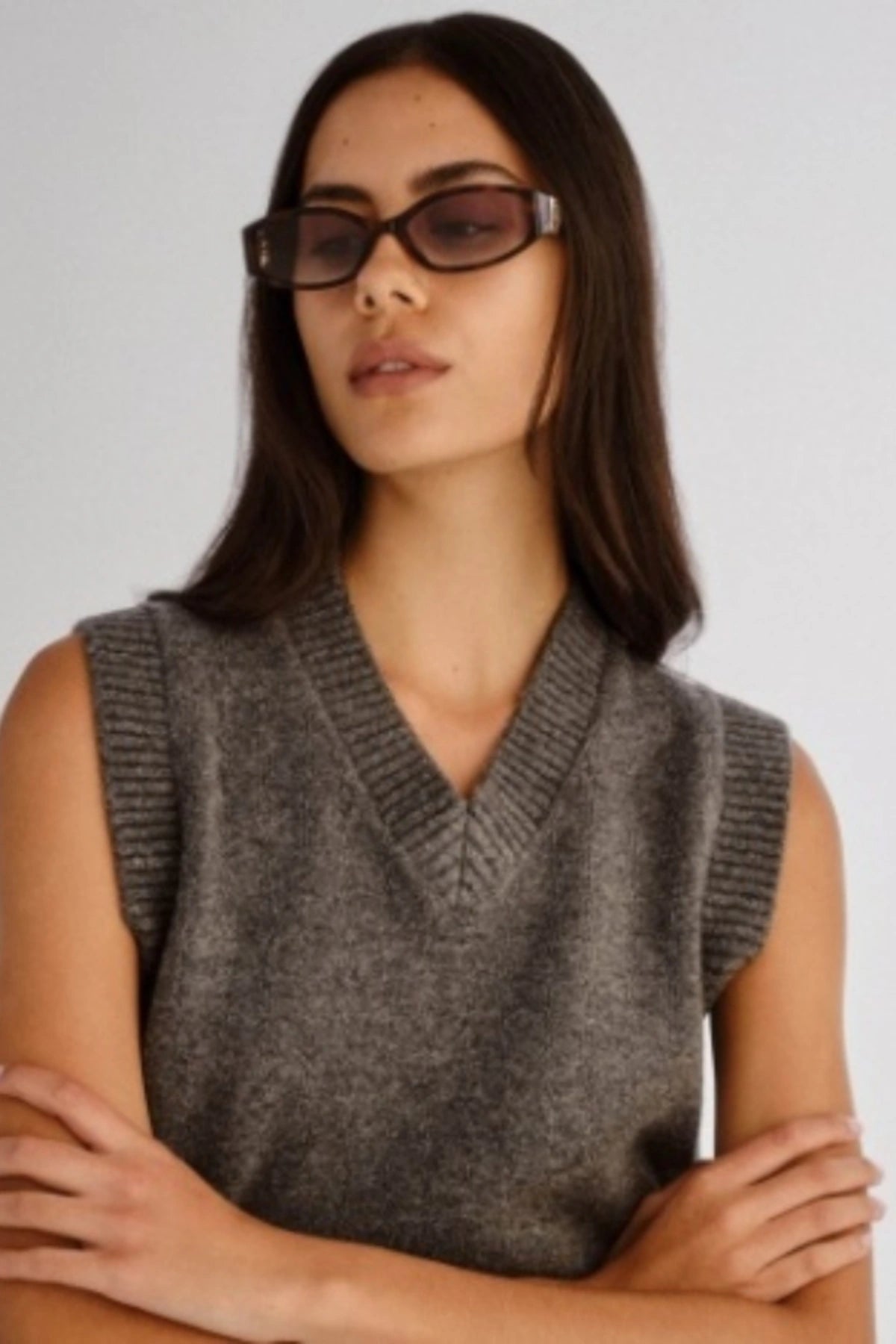 Lottie in Tortoise by Luv Lou, luxe rectangle sunglasses with sculpted angles, gold hardware, and charcoal gradient CR39 lenses.