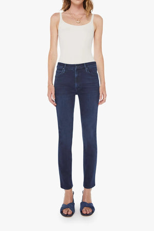 The Mid Rise Dazzler Ankle Chip On My Shoulder by MOTHER - mid rise straight leg jeans in dark wash, designed for a clean everyday fit.