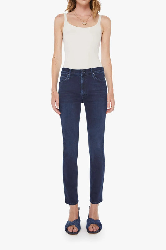 The Mid Rise Dazzler Ankle Chip On My Shoulder by MOTHER - mid rise straight leg jeans in dark wash, designed for a clean everyday fit.