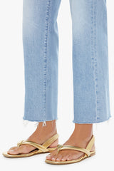 The Mid Rise Rambler Zip Ankle Fray Comeback Kid by MOTHER – mid rise straight leg jeans with frayed hem and faded wash.