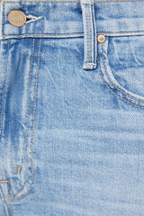 The Mid Rise Rambler Zip Ankle Fray Comeback Kid by MOTHER – mid rise straight leg jeans with frayed hem and faded wash.