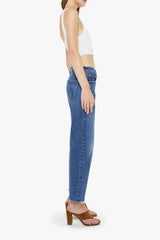 The Newbie Ankle Fray Prized Possession by MOTHER - mid rise straight leg jeans with frayed hem and mid blue wash, perfect for everyday denim styling.