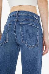 The Newbie Ankle Fray Prized Possession by MOTHER - mid rise straight leg jeans with frayed hem and mid blue wash, perfect for everyday denim styling.