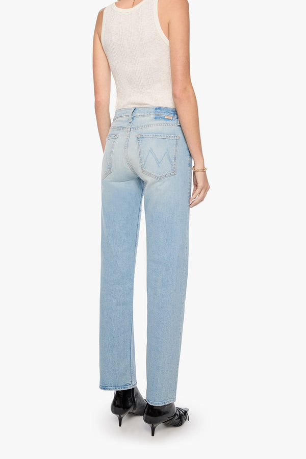 The Newbie Skimp Go Long by MOTHER – straight leg jeans in faded blue denim. Perfect for everyday styling.