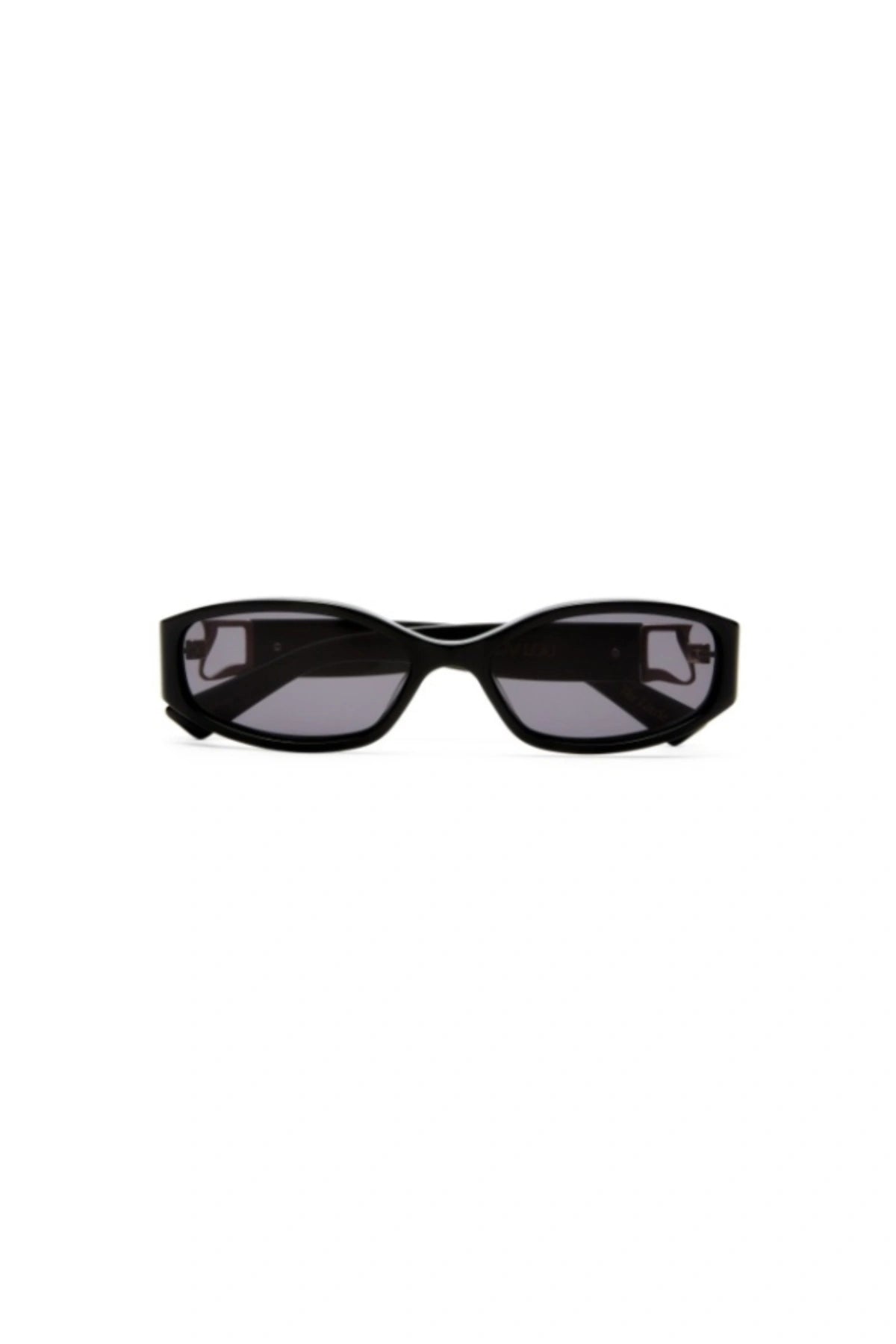 Lottie in Black by Luv Lou, luxe rectangle sunglasses with sculpted angles, gold hardware, and smoke mono CR39 lenses.