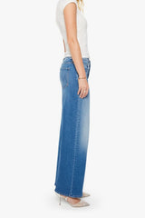The Rerun Sneak Kissing The Caddy by MOTHER, wide leg denim with high rise fit and faded blue wash, relaxed everyday jeans for casual styling.