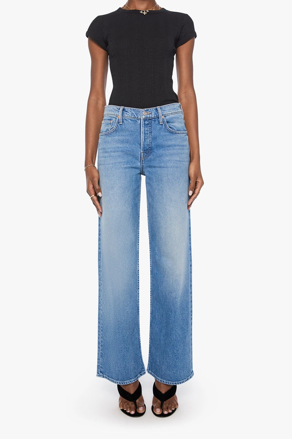 The Rerun Zip Skimp Just An Animal by MOTHER – high rise wide leg jeans in blue denim. Perfect for everyday styling.