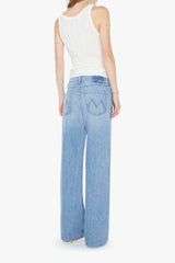 The Rerun Zip Sneak Last Bite by MOTHER - wide leg jeans in vintage blue wash, designed for a relaxed oversized fit.