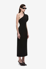 The Sculpted One Shoulder Midi Dress Black by Misha – one shoulder bonded crepe midi dress with sculpted silhouette.