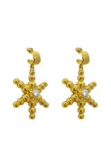 Thea Earrings Gold by Mountain and Moon – gold earrings with pearl drop and hammered finish. Perfect for elevated styling.