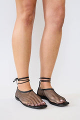 Theos Flat Black White by Pfeiffer, mesh flats with lace up detail and square toe. Perfect for everyday wear or standout styling.