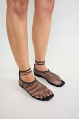 Theos Flat Black White by Pfeiffer, mesh flats with lace up detail and square toe. Perfect for everyday wear or standout styling.