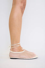 Theos Mesh Flat Powder by Pfeiffer, mesh flats with lace up detail and square toe. Perfect for everyday wear or standout styling.