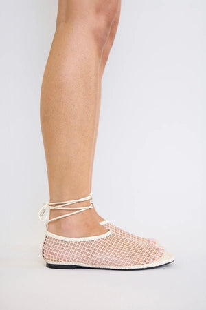Theos Mesh Flat Powder by Pfeiffer, mesh flats with lace up detail and square toe. Perfect for everyday wear or standout styling.