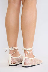 Theos Mesh Flat Powder by Pfeiffer, mesh flats with lace up detail and square toe. Perfect for everyday wear or standout styling.
