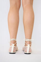 Theos Mesh Flat Powder by Pfeiffer, mesh flats with lace up detail and square toe. Perfect for everyday wear or standout styling.