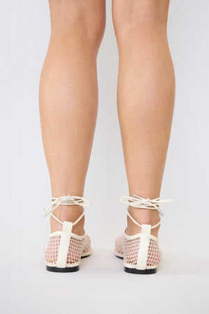 Theos Mesh Flat Powder by Pfeiffer, mesh flats with lace up detail and square toe. Perfect for everyday wear or standout styling.