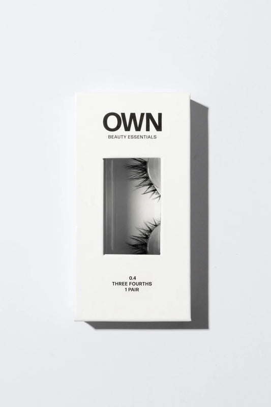 Three Fourths Lash 0.4 by OWN Beauty Essentials – feathered corner lashes with soft volume and lifted outer lash effect.