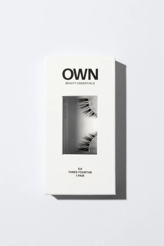 Three Fourths Lash 0.6 by OWN Beauty Essentials – glamorous corner lashes with full volume and elongated lifted effect.