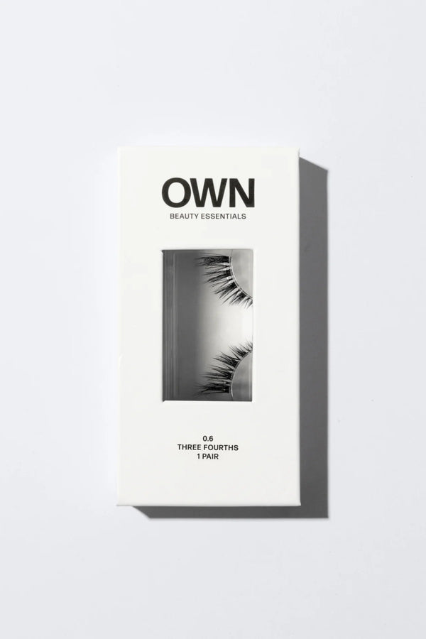 Three Fourths Lash 0.6 by OWN Beauty Essentials – glamorous corner lashes with full volume and elongated lifted effect.