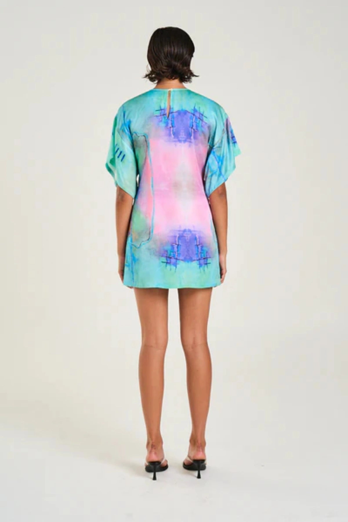 Tie Front Dress H2O by Summi Summi, mini dress with hand-painted abstract print, tie waist and modest sleeves, a trendy piece perfect for casual or polished styling.