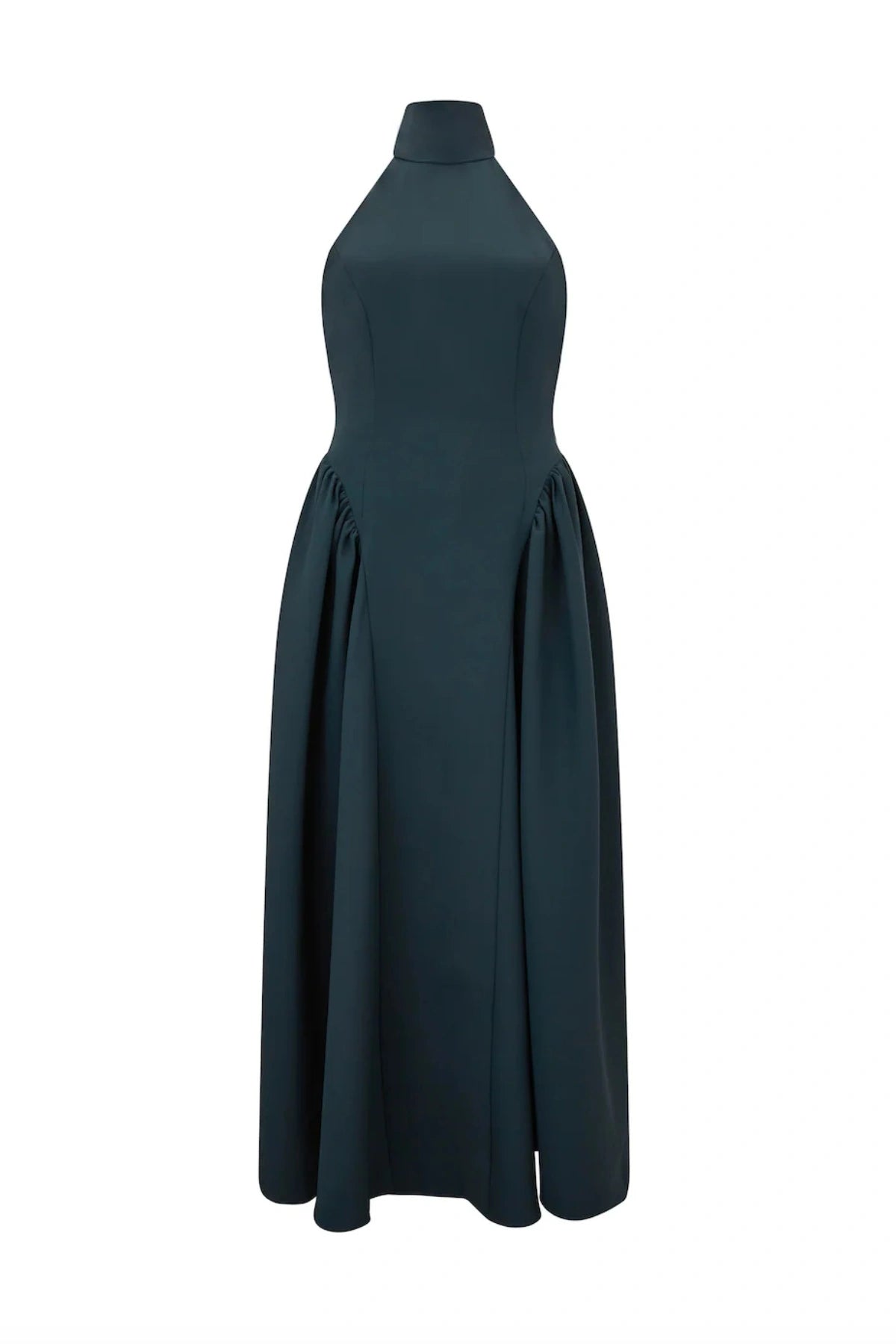Tie Neck Gathered Midi Dress by Odd Muse, teal midi with gathered skirt and draped neckline. Perfect for formal parties and soirées.