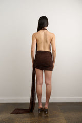 Tiffany Dress Beaded Brown by DŽO, halter mini dress with draped neckline and ruched skirt, beaded shimmer party dress perfect for nights out and events.